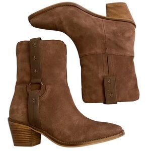 Lucky Brand 10 Kamaree Suede Harness Boots Women’s Brown Western Chunky Heels